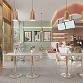 Modern Bubble Tea Shop Interior With Pink Toned Open Counter Hanging Lights And Green Plants
