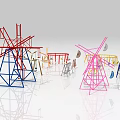 Colorful Playground Equipment Design Sketches And 3D Models With Windmill Structures 3d model