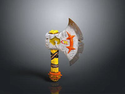 Fantasy Axe Weapon With Yellow Handle White Blade And Orange Decorative Accents 3d model