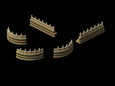 Golden Architectural Components Featuring Curved And Straight Designs With Decorative Tops 3d model