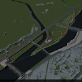 Aerial Urban Planning Design With River Roads Bridges And Green Spaces