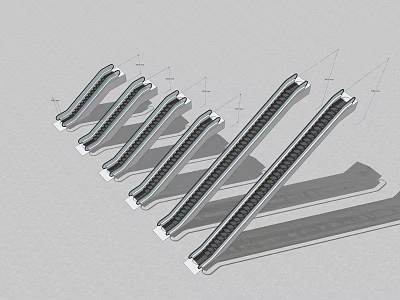 Multiple Inclined Escalator Tracks Arranged in Parallel with Different Structural Specifications 3d model