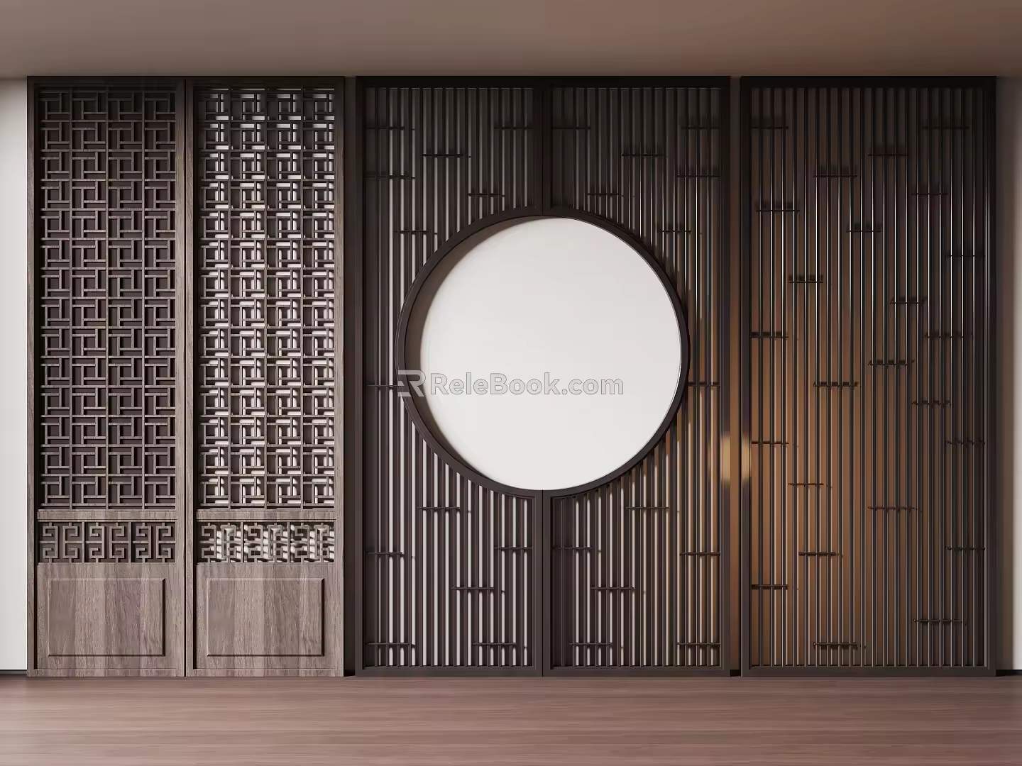 New Chinese Style Screen Partition Wooden Partition Hollow 3d model