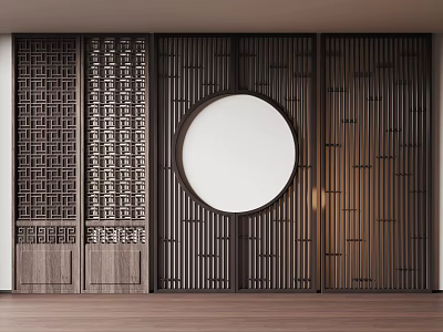 New Chinese Style Screen Partition Wooden Partition Hollow 3d model