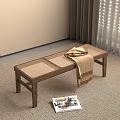 Quiet Ancient Rattan Bench Bed End Stool 3d model
