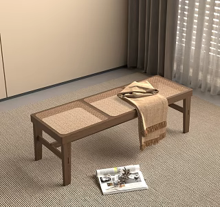 Quiet Ancient Rattan Bench Bed End Stool 3d model
