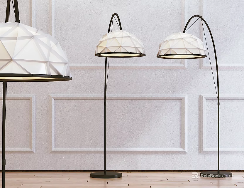 Modern Floor Lamp With Geometric White Shade And Black Curved Stand For Living Room Interior 3d model 