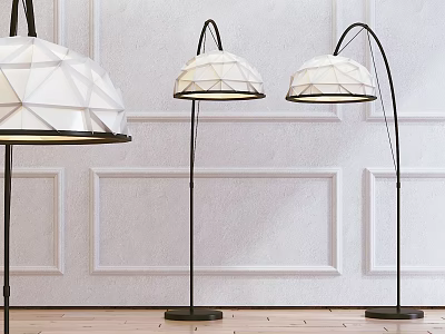 Modern Floor Lamp With Geometric White Shade And Black Curved Stand For Living Room Interior 3d model