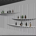 White Horizontal Striped Wall Wine Display Shelves With Colorful Bottles