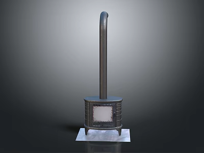 Traditional Black Cast Iron Stove With Tall Chimney And White Base 3d model