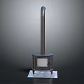 Traditional Black Cast Iron Stove With Tall Chimney And White Base