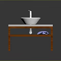 Food Preparation Space With Wooden Counter White Sink And Blue Towel