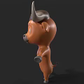 Cartoon Buffalo 3D Model With Large Horns Big Blue Eyes And Open Arms