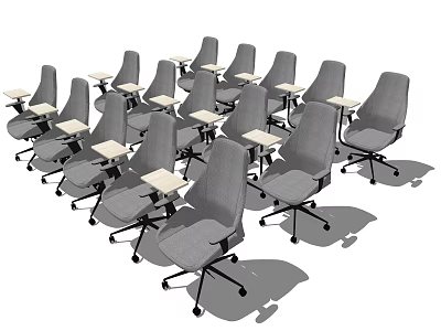 Gray Office Chairs With Writing Tablets Arranged In Office Meeting Room 3d model