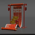 2023 Chinese Traditional Photo Check-in Spot With Red Scroll Lanterns And Cartoon Character