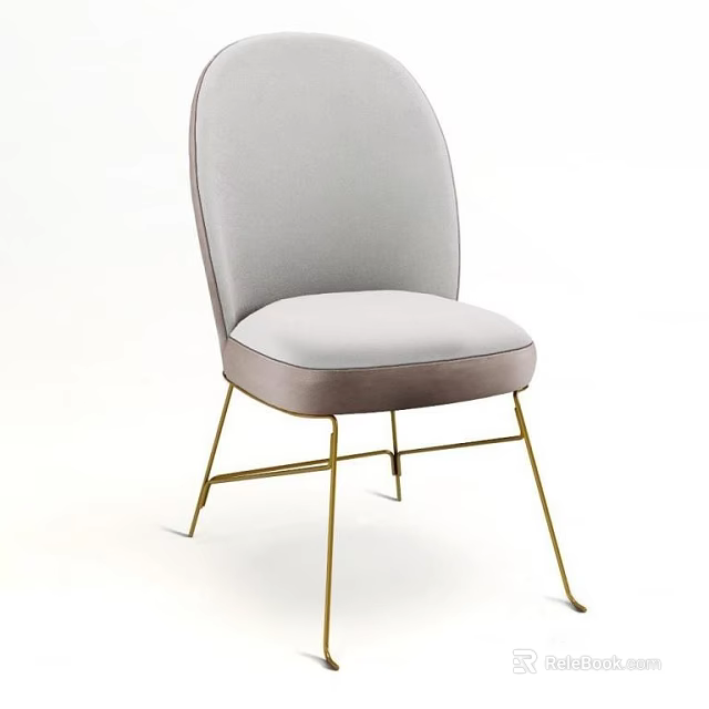 Soft Grey Upholstered Dining Chair With Gold Metal Legs Modern Design 3d model 