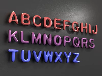 Vibrant 3D Alphabet Letters in Red Purple Blue Displayed on Dark Background 3d model