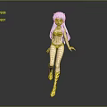 Anime Style Female Character With Cat Ears White Long Hair Yellow Bikini And Yellow Boots