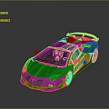 Green Sports Car with Black Roof White Rear Spoiler and Silver Wheels on Reflective Surface