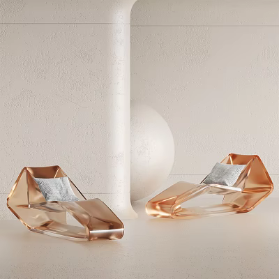 Rose Gold Geometric Lounge Chairs With Gray Cushions In Minimalist Interior 3d model
