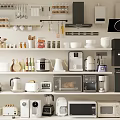 Modern Kitchen With Various Essential Appliances Coffee Maker Microwave Toaster And Blender