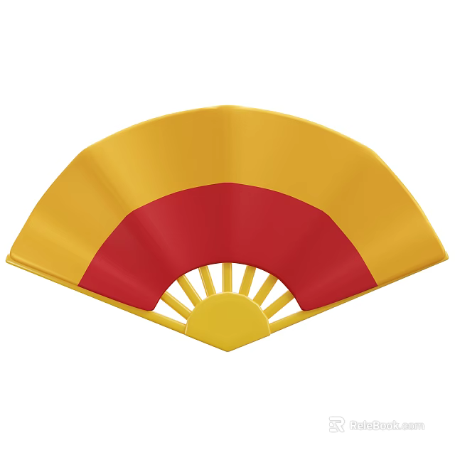 Decorative Handheld Fan With Yellow Red Color And Central Sun Pattern 3d model 