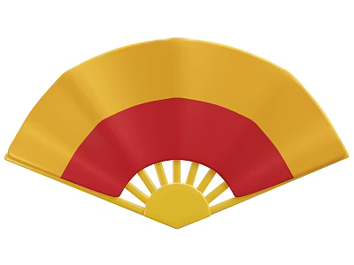 Decorative Handheld Fan With Yellow Red Color And Central Sun Pattern 3d model