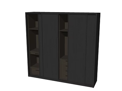 Modern Black Wardrobe With Sliding Doors And Internal Storage Shelves Design 3d model