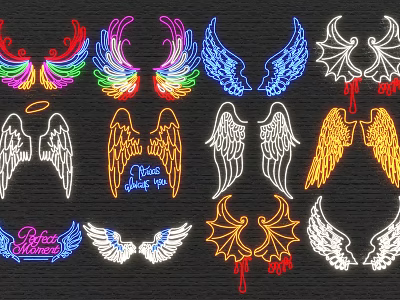 Modern wings neon 3d model