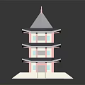 Traditional Ancient Chinese Tower Architecture with Blue Roof Red Decorations and White Base Structure