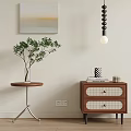 Interior Home Decor With Wall Painting Pendant Light Plant Table And Cabinet