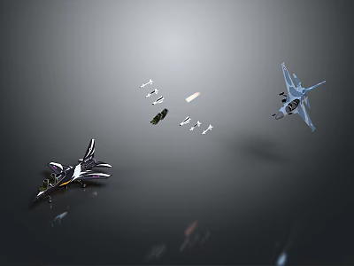 Fighter Jets Engaged In Aerial Combat Maneuvers With Deployed Munitions 3d model