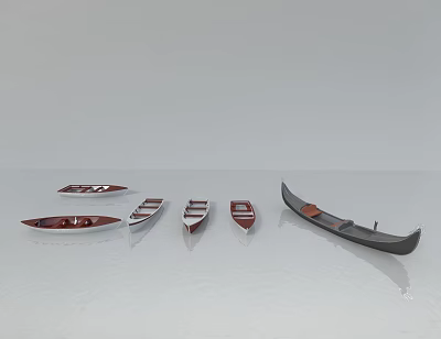 Wooden Boat Models Displayed in Various Sizes and Red Dark Colors 3d model Wooden Boat Models Displayed in Various Sizes and Red Dark Colors 3d model