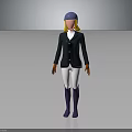 Equestrian Rider In Blue Helmet Blonde Hair And Horse Companion
