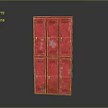 Vintage Red Storage Cabinet With Multiple Doors And Distressed Worn Finish