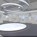 Futuristic Exhibition Hall With Circular LED Lights Starry Floor And Digital Screens