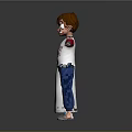 3D Animated Game Movie Character Boy In White Robe With Red Patterns And East Village Text