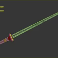 Decorative Medieval Sword With Wooden Handle And Blue Silver Blade Patterns