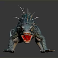 Game And Movie Character Blue Spiky Lizard With Open Mouth And Sharp Claws
