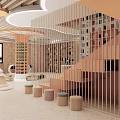 Modern School Interior With Indoor Playground Colorful Columns Bookshelves And Soft Seats