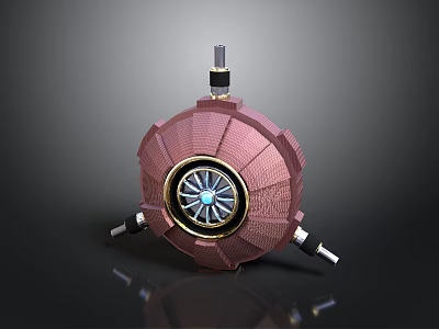 Industrial Mechanical Component With Red Casing Blue Turbine Fan And Metallic Pipes 3d model