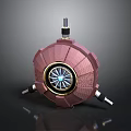 Industrial Mechanical Component With Red Casing Blue Turbine Fan And Metallic Pipes