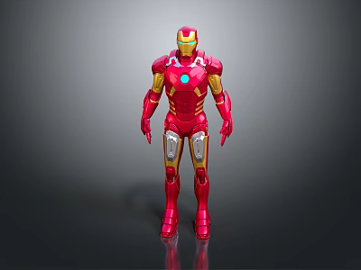 Iron Man Red And Gold Figure Standing With Blue Chest Energy Core On Gray Background 3d model