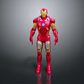Iron Man Red And Gold Figure Standing With Blue Chest Energy Core On Gray Background
