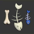 Various Food Bones Display With Meat Bones Fish Skeleton And Blue Cross Design