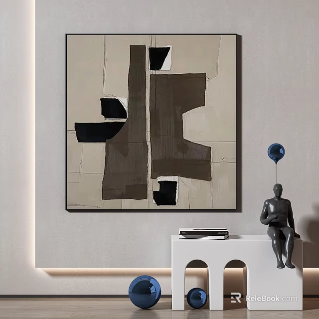 Contemporary Interior With Abstract Art Sculpture And White Console Table 3d model