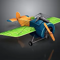 Colorful Space Biplane Model With Blue Orange Body Green Wings And Propeller