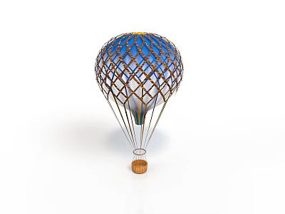 3D Rendered Hot Air Balloon With Woven Net Structure And Wooden Basket 3d model