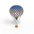 3D Rendered Hot Air Balloon With Woven Net Structure And Wooden Basket