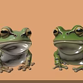 Green Cartoon Frogs With Yellow Eyes White Bellies And Dark Spots On Light Orange Background